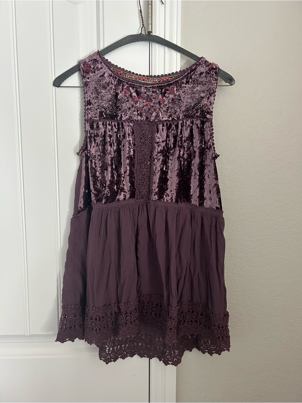 Velvet & Crochet Trim Plum Top